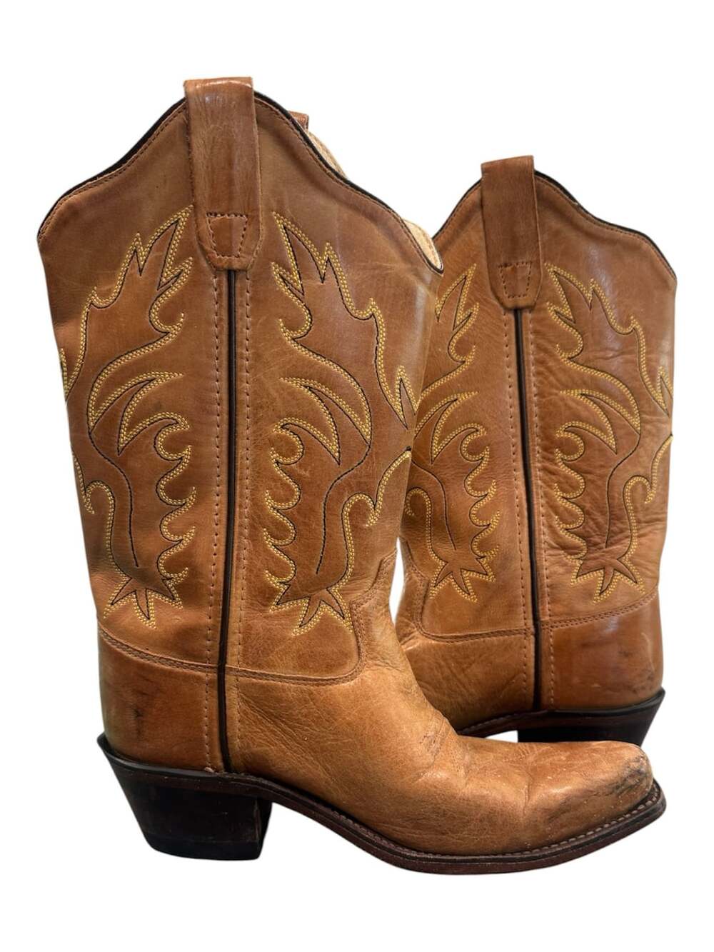 Old West CF8229 Youth 1.5 Tan Leather Cowboy Boots Western Snip Toe